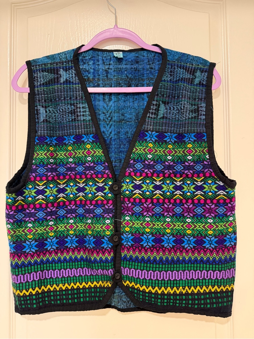 Handmade Guatemala Woven Cotton Vest Boho Southwestern Aztec Festival 19" PtoP